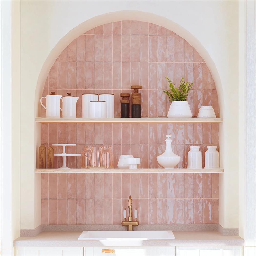 Vertical Salcombe rose crackle metro tiles